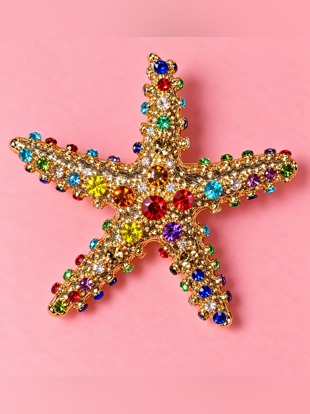 Gold Multicolor Crystal Starfish Brooch - Women's Jewelry